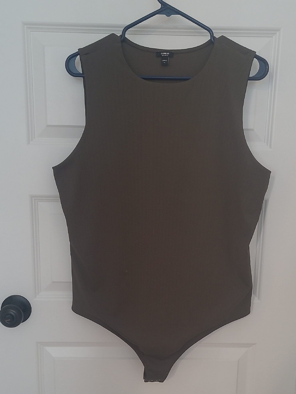 Express Olive Sleeveless Body Contour Crew Neck Bodysuit